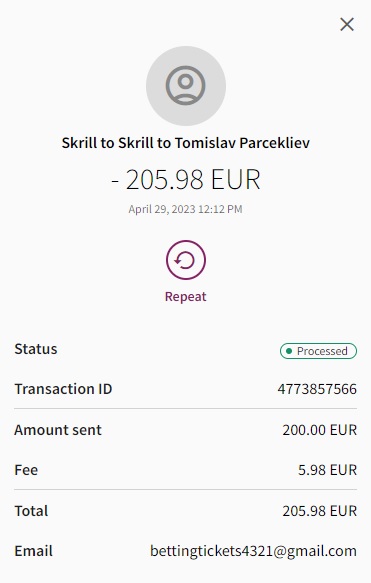 Tomislav Parcekliev paid €200