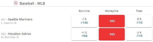 BetOnline review: MLB reduced juice spread for Mariners vs Astros at -105 odds.