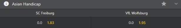 18bet sportsbook interface showing Asian Handicap 0.0 odds for Freiburg vs Wolfsburg.