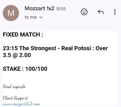 Email proof that Mozzart1x2 sent The Strongest vs Real Potosi pick later deleted from archive