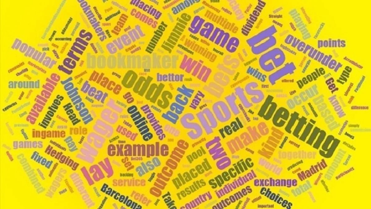 A comprehensive list of sports betting terms and their meanings displayed in a professional word cloud.